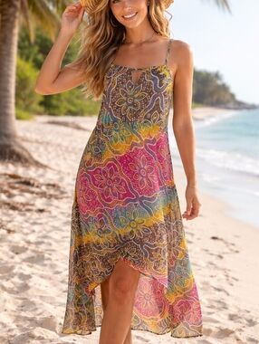 EARTHBOUND TRADING COMPANY Boho Rainbow Tie-Dye Halter Dress Sz M